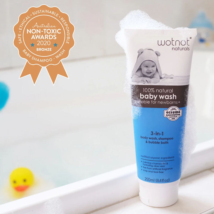 
            
                Load image into Gallery viewer, WOTNOT 100% Natural &amp;amp; Organic Baby Wash, Shampoo &amp;amp; Bubble Bath 250ml
            
        