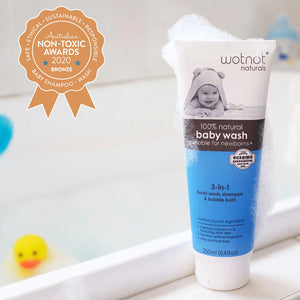 WOTNOT 100% Natural & Organic Baby Wash, Shampoo & Bubble Bath 250ml